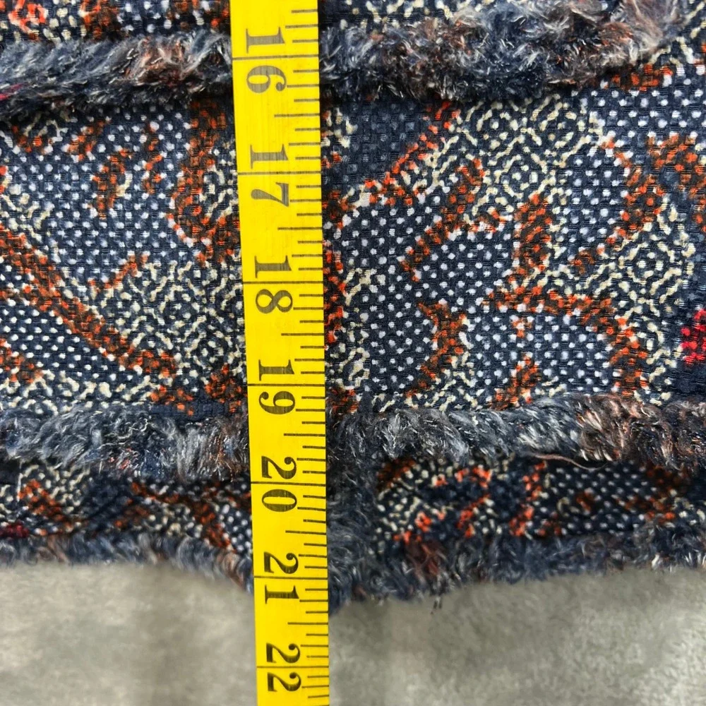 Tory Burch Tweed Boucle Jacket Blazer Womens 8 Blue Multicolor Fringe